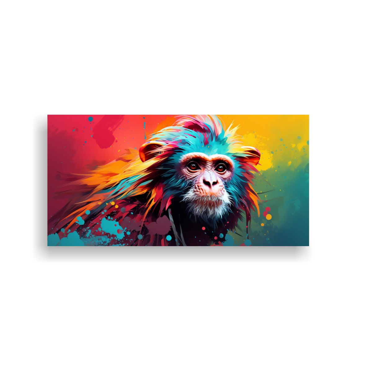 GENERICO - Cuadro Acuarela Mono En Colores Marrón Y Pavo 120x60 Cm