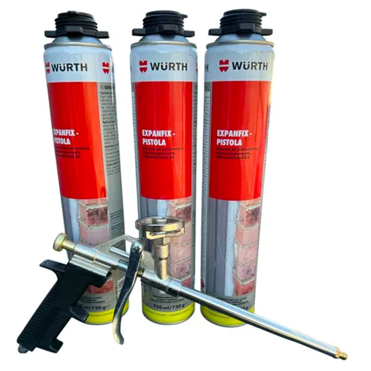 WURTH - Pack x3 Espuma Expansiva Expanfix Wurth 750ml + Pistola de Aplicacion