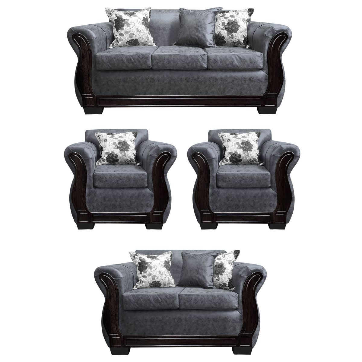 AMERICA DECORA - Living Con Resorte Estructural 7 Personas 3+2+1+1 Lisbon Envejecido Gris