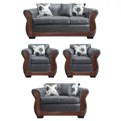 AMERICA DECORA - Living Con Resorte Estructural 7 Personas 3+2+1+1 Lisbon Envejecido Gris X