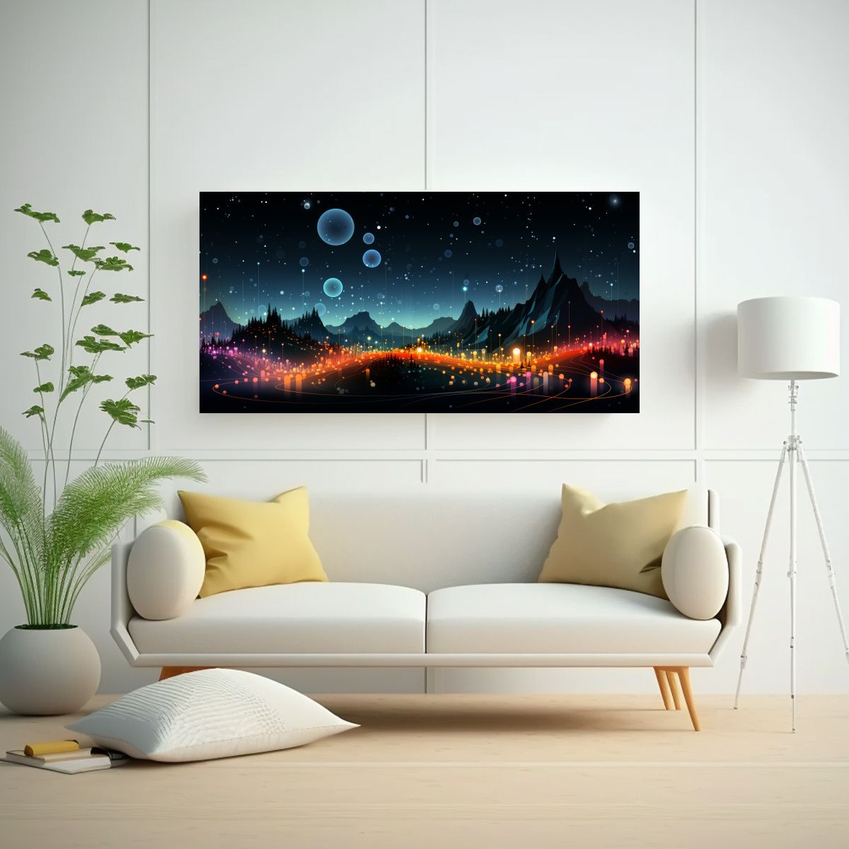 GENERICO - Pintura Mural Geométrica Abstracta En Negro 120x60 Cm