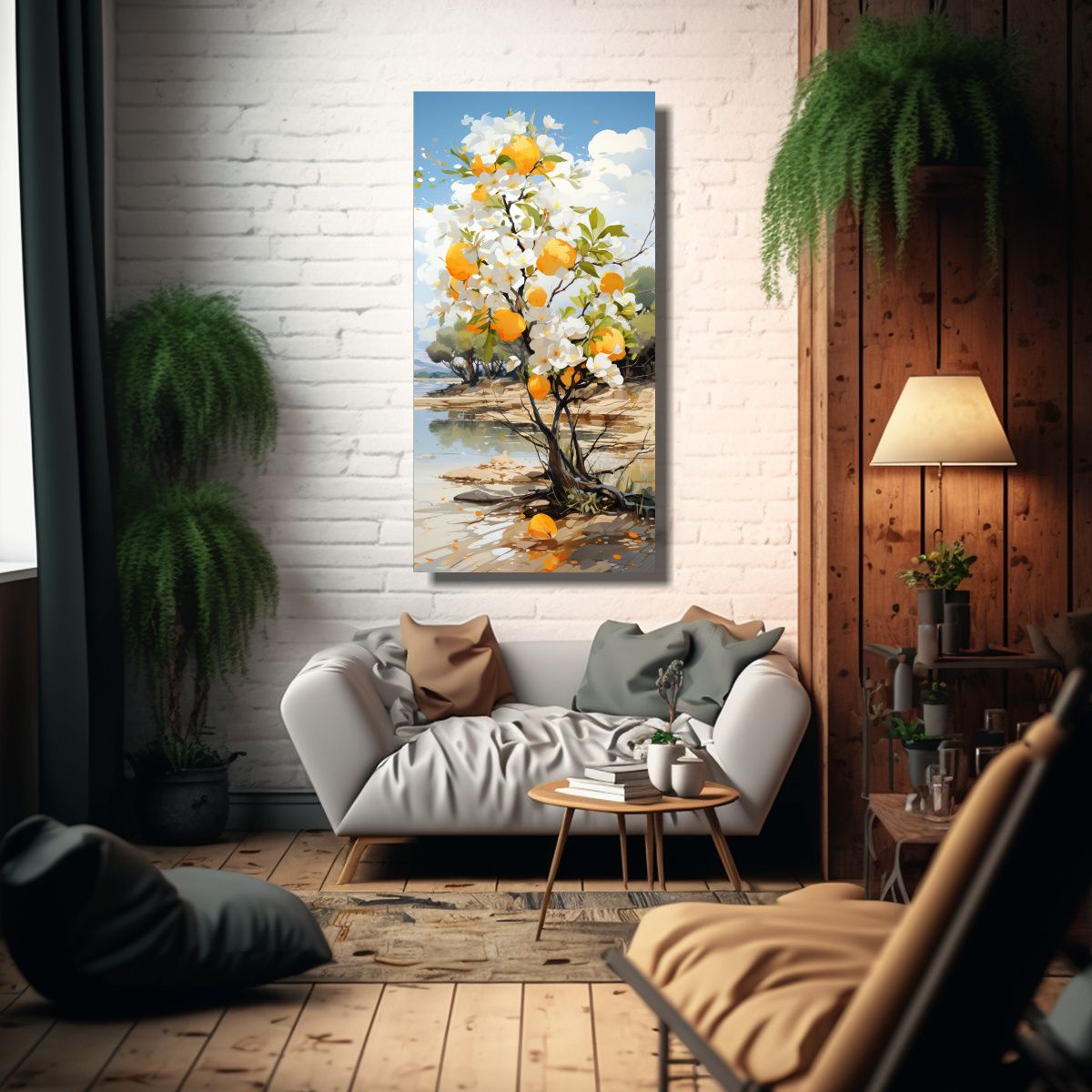 GENERICO - Pintura Abstracta De Un árbol Naranja E 70x140 Cm