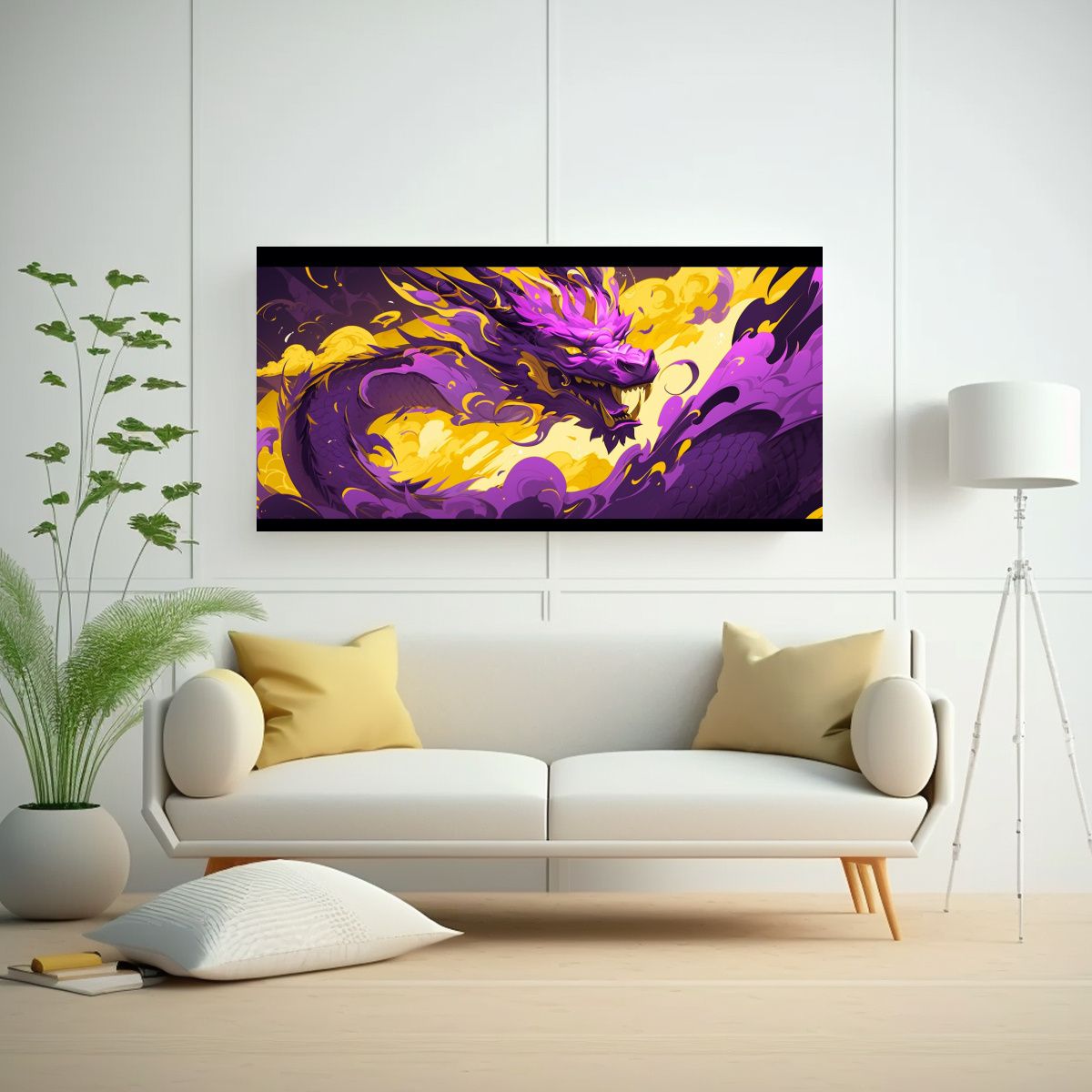 GENERICO - Cuadro Movimiento Linda Dragón En Morado Y 140x70 Cm