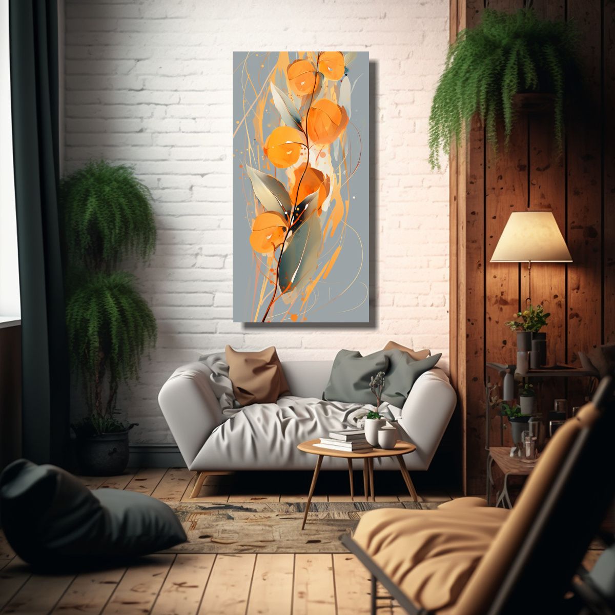 GENERICO - Cuadro Conceptual Simetría Hojas De Eucalipto En 70x140 Cm