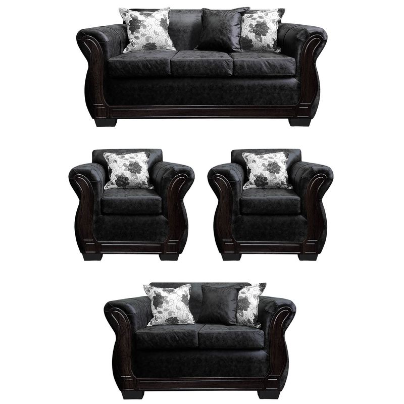 AMERICA DECORA - Living Con Resorte Estructural 7 Personas 3+2+1+1 Lisbon Envejecido Negro