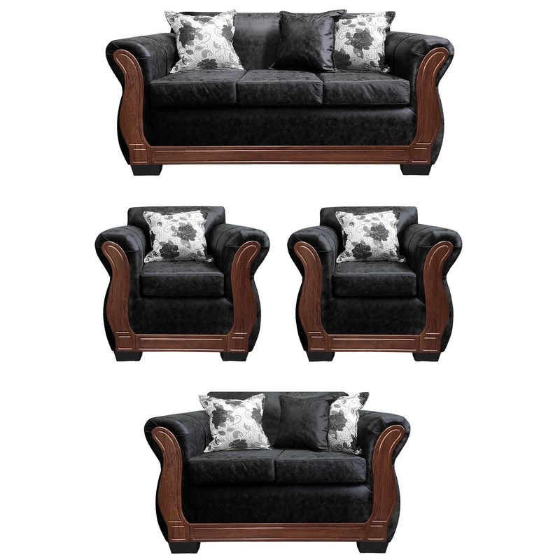 AMERICA DECORA - Living Con Resorte Estructural 7 Personas 3+2+1+1 Lisbon Envejecido Negro X