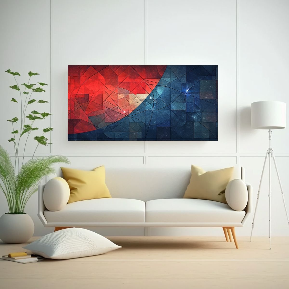 GENERICO - Lienzo Tela Geométrico Estelar En Rojo Y Azul 140x70 Cm