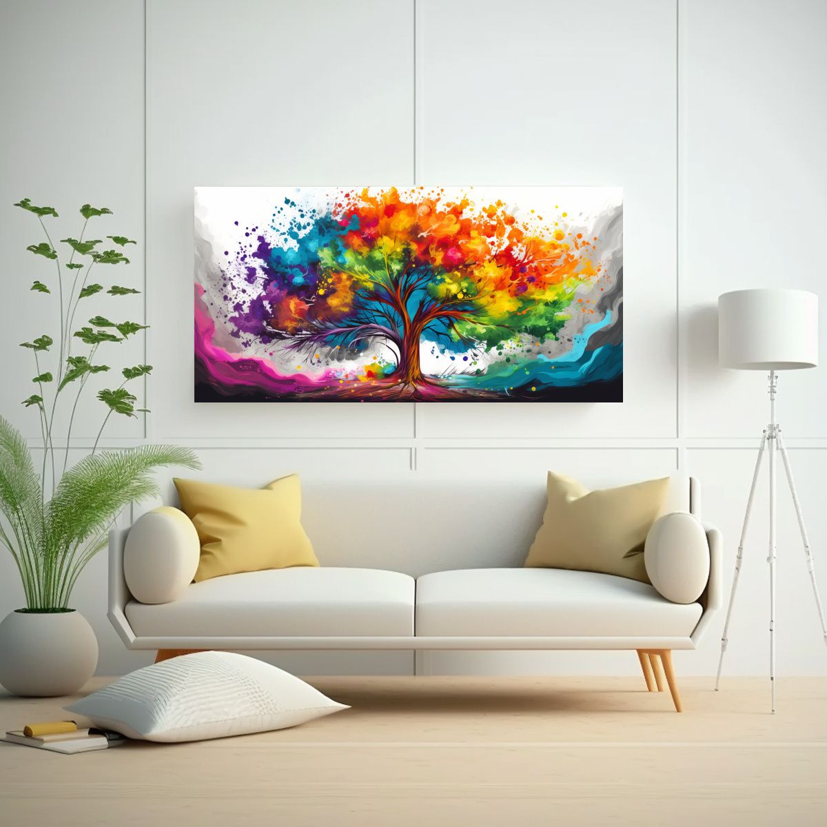 GENERICO - Cuadro Movimiento Simplicidad Arcoíris En Árbol 120x60 Cm.