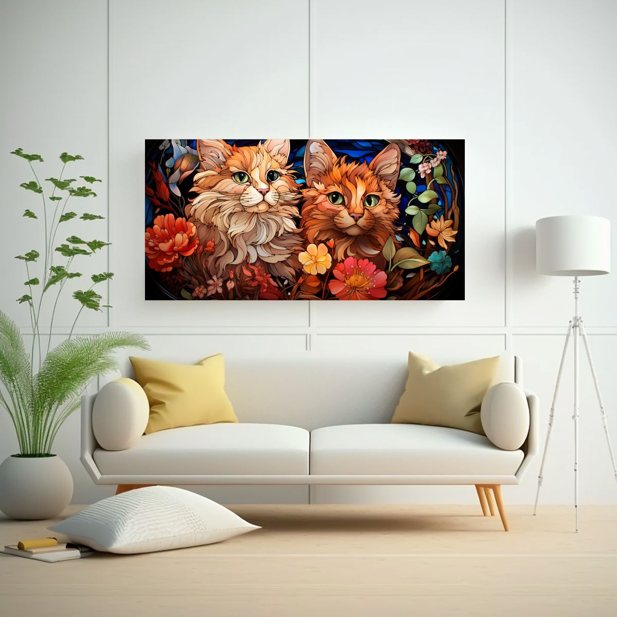 GENERICO - Cuadro Horizontal Arte Digital Gatos Multicolor 120x60 Cm