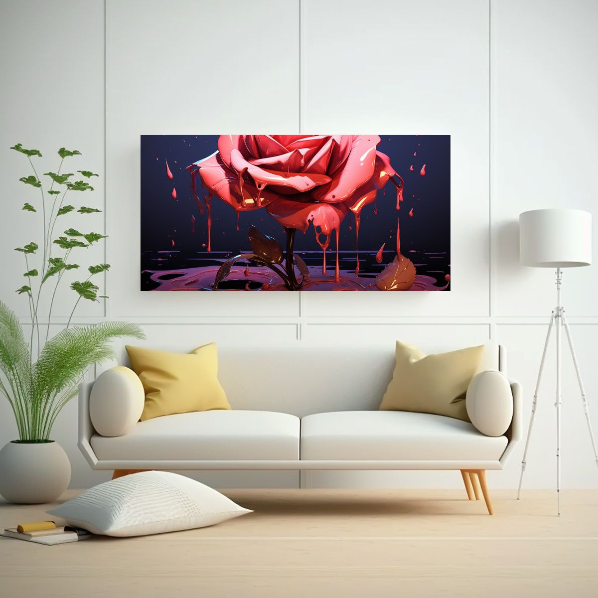 GENERICO - Cuadro Abstracto Negro Estilo Plano Rosas 120x60 Cm.