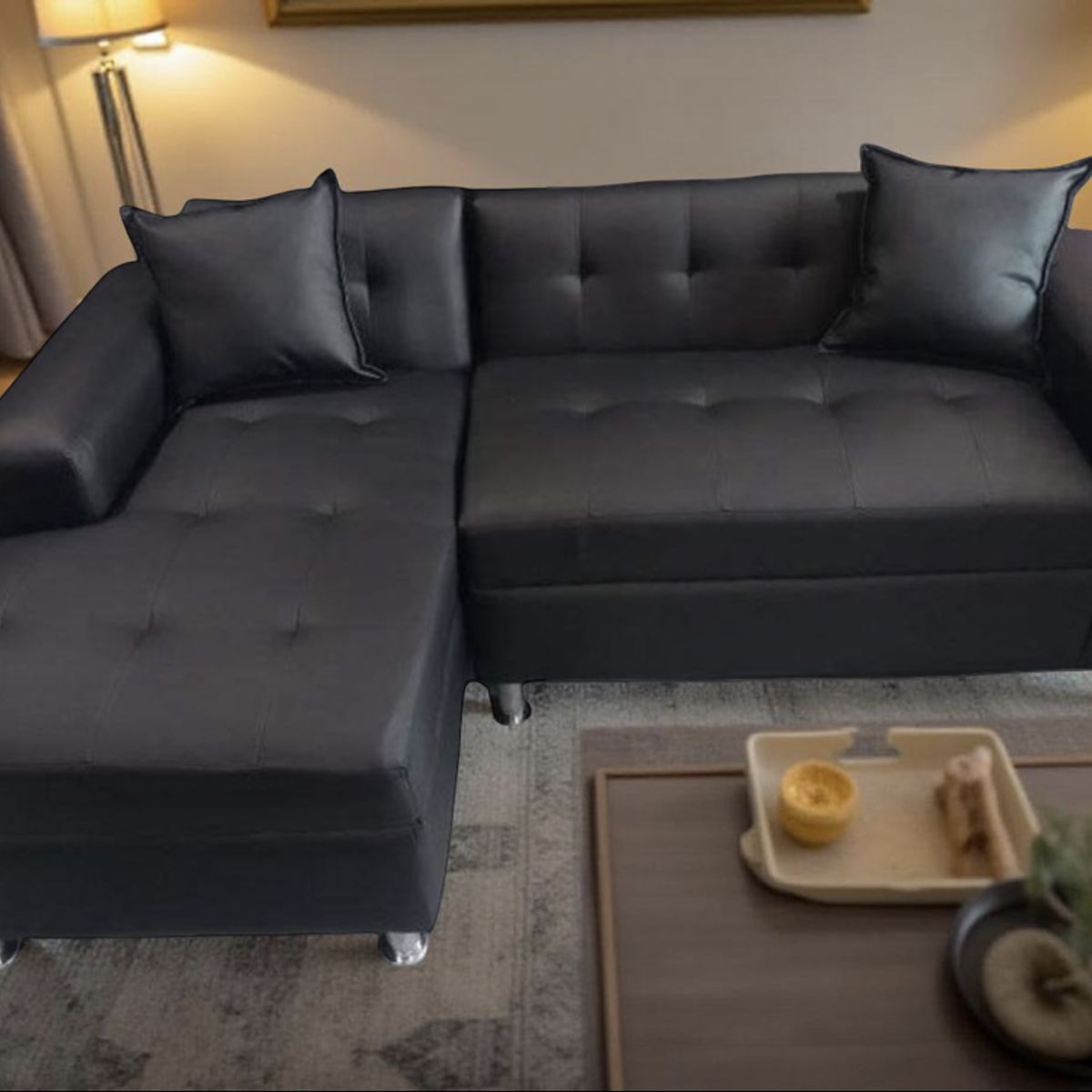 MUEBLES NEW - SECCIONAL MILAN IZQUIERDO NEGRO ECOCUERO.