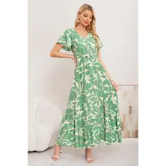 LIKE SHOP - Maxi Vestido Largo Mujer Cruzado Manga Corta Estampado 3368