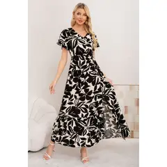 LIKE SHOP - Maxi Vestido Largo Mujer Cruzado Manga Corta Estampado 3368