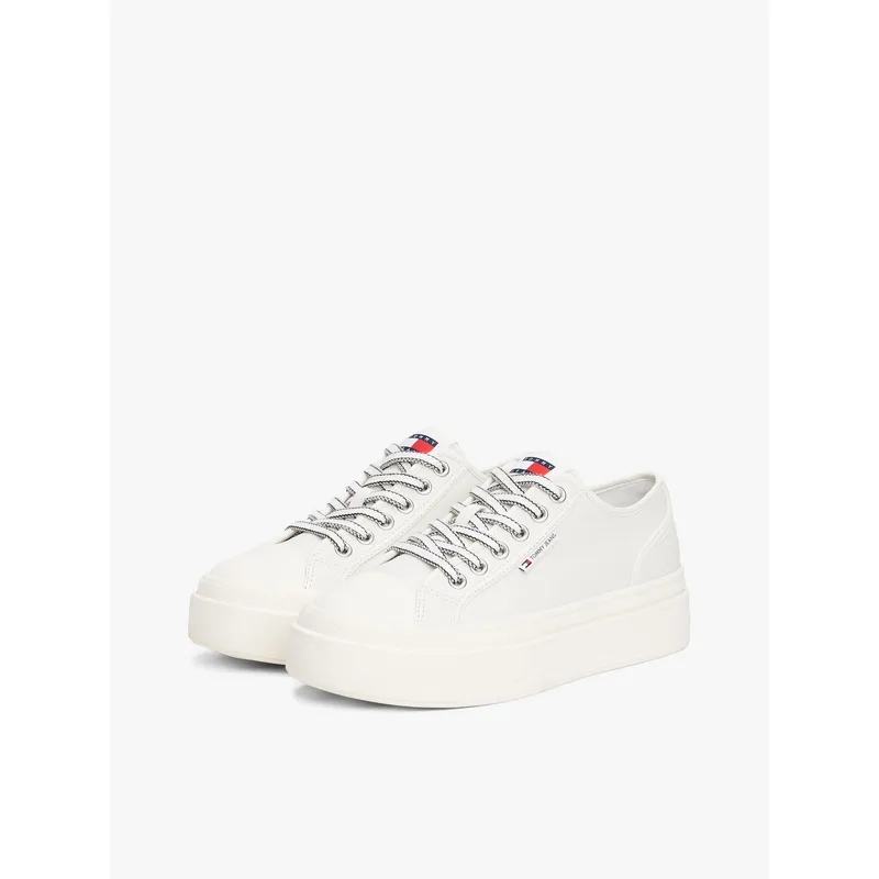 TOMMY HILFIGER - Zapatillas Foxing Vulcanizadas De Cuero Blanco Tommy Jeans