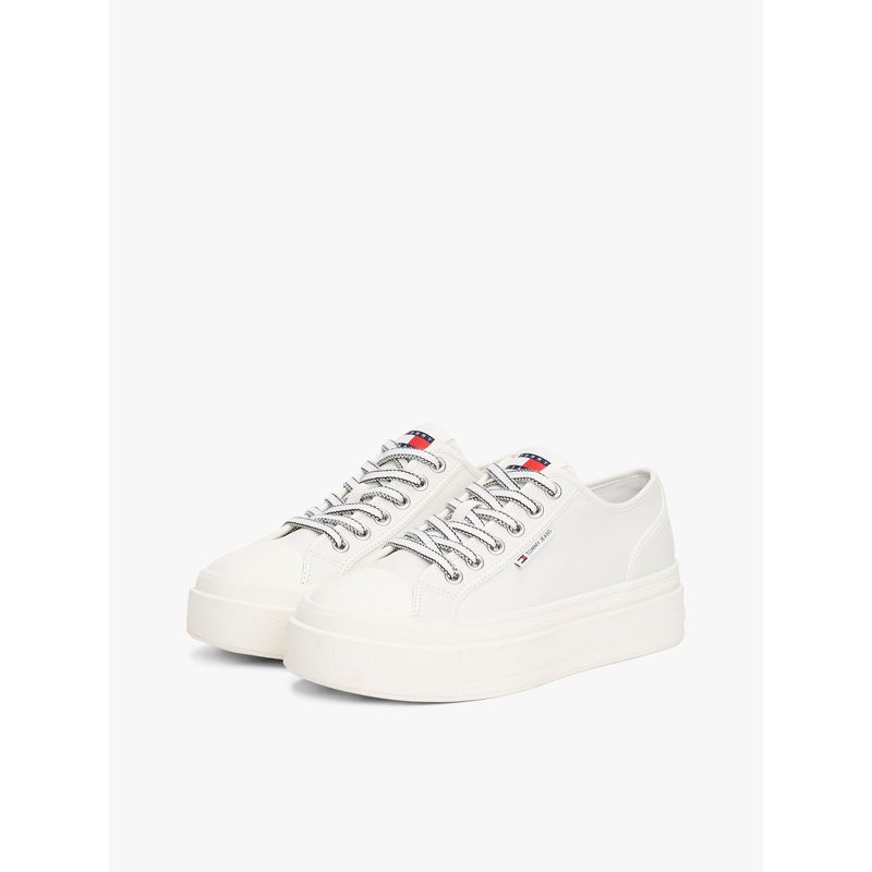 TOMMY HILFIGER - Zapatillas Foxing Vulcanizadas De Cuero Blanco Tommy Jeans