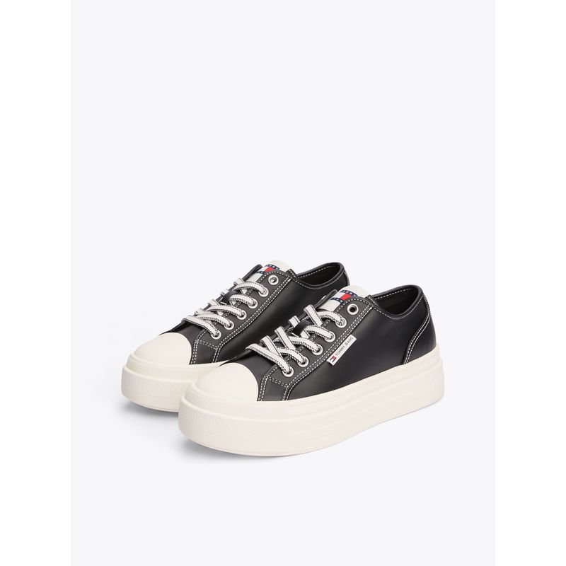 TOMMY HILFIGER - Zapatillas Foxing Vulcanizadas De Cuero Negro Tommy Jeans