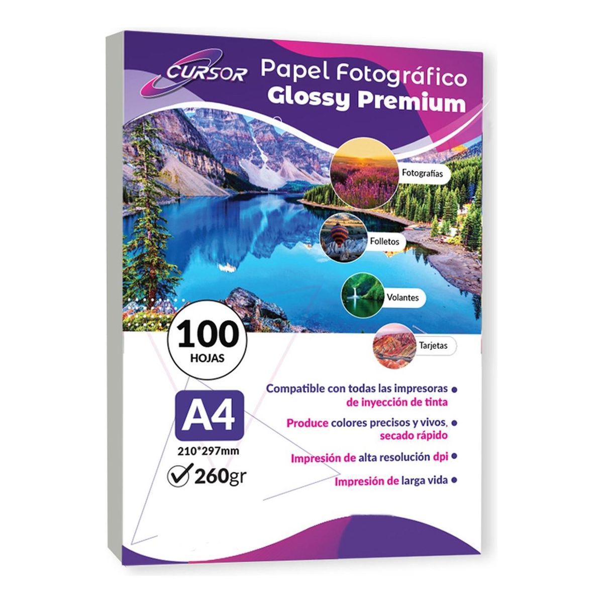 CURSOR - Papel Fotográfico A4 260 Gramos Pack 100 Hojas