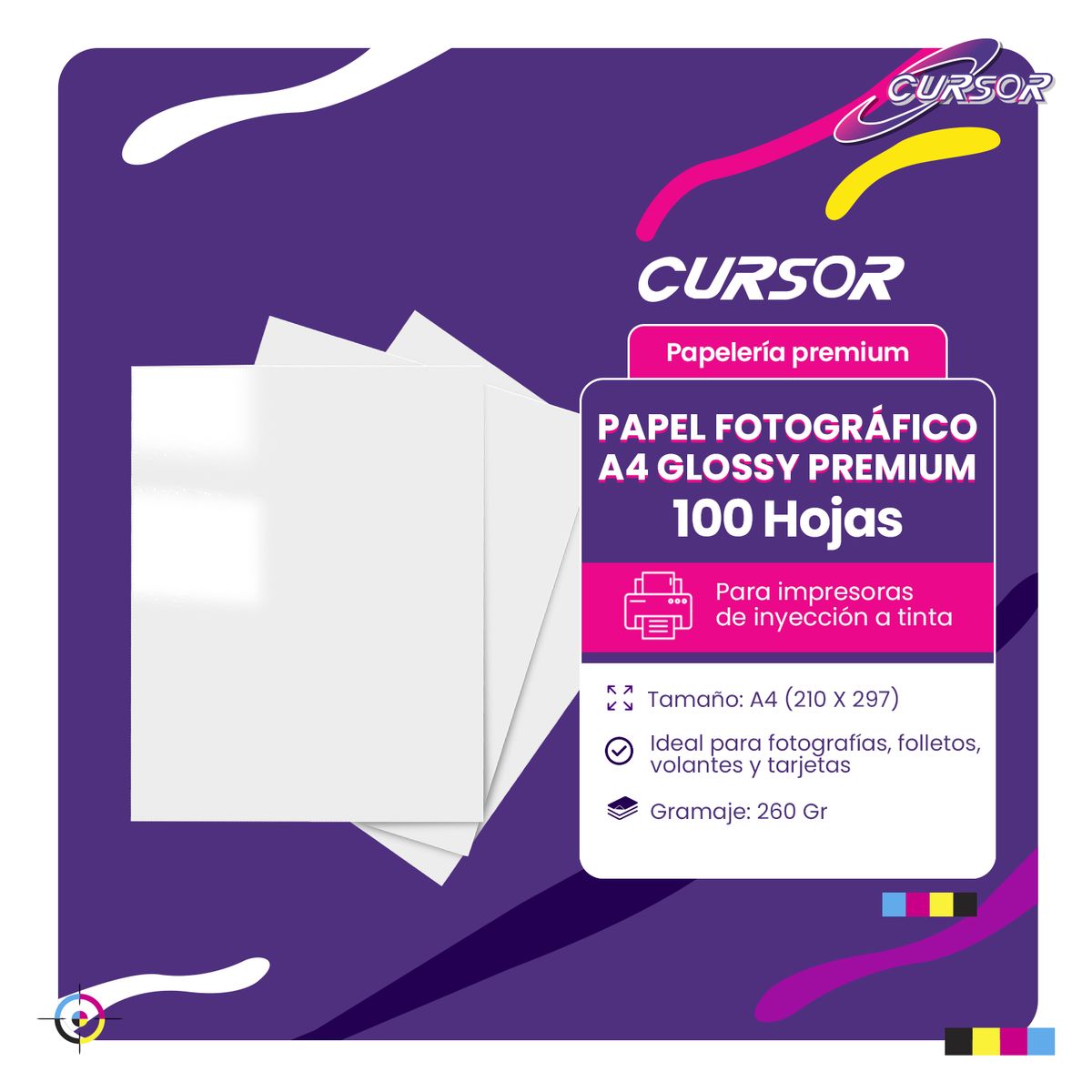 CURSOR - Papel Fotográfico A4 260 Gramos Pack 100 Hojas