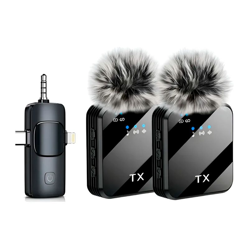 GENERICO - Pack Microfonos Inalambrico 3 En 1 Para Iphone Android Compu
