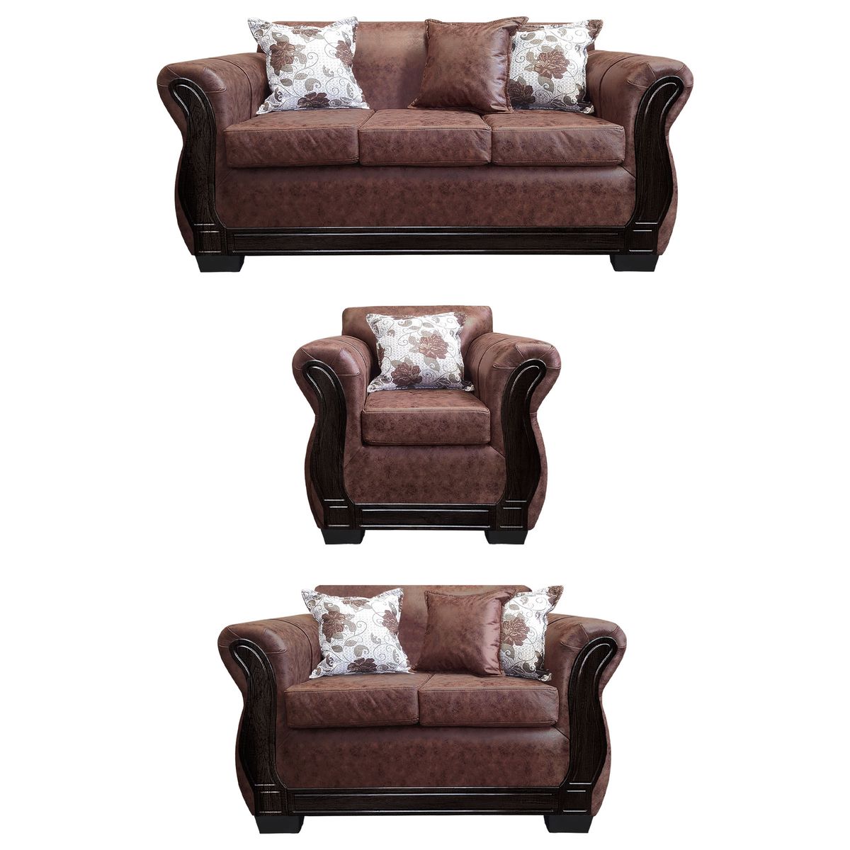 AMERICA DECORA - Living Con Resorte Estructural 6 Personas 3+2+1 Lisbon Envejecido Café Oscuro