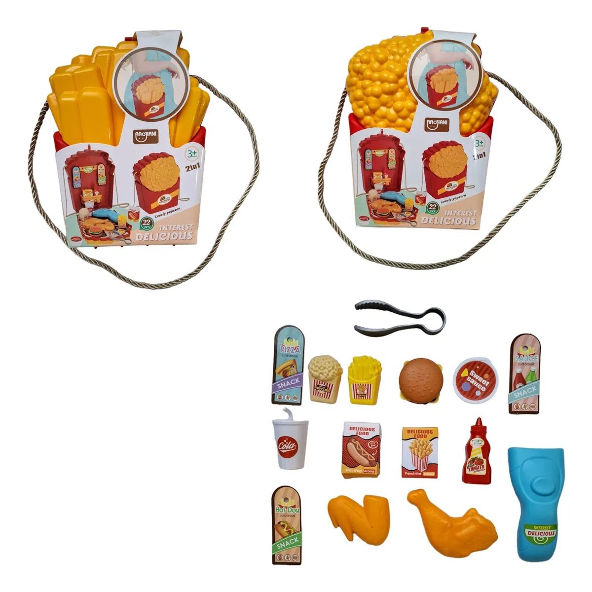 GENERICO - Set Comida Rápida Infantil 21 en 1 Juguete Portátil Papas y Cabrita