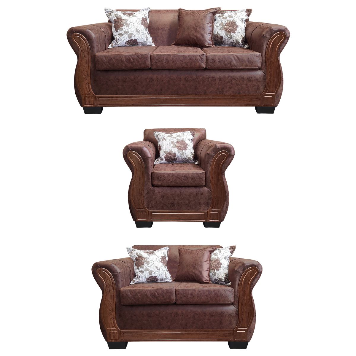 AMERICA DECORA - Living Con Resorte Estructural 6 Personas 3+2+1 Lisbon Envejecido Café Oscuro X