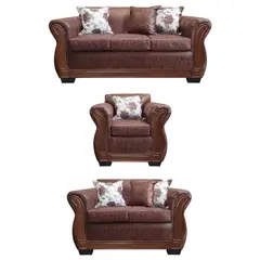 AMERICA DECORA - Living Con Resorte Estructural 6 Personas 3+2+1 Lisbon Envejecido Café Oscuro X