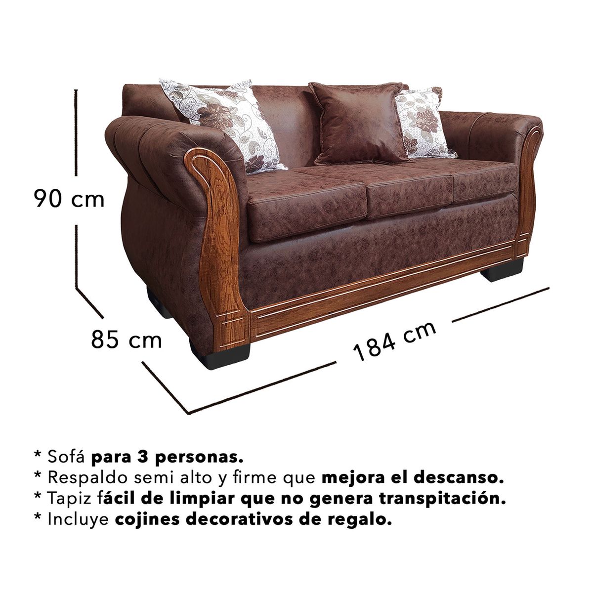 AMERICA DECORA - Living Con Resorte Estructural 6 Personas 3+2+1 Lisbon Envejecido Café Oscuro X