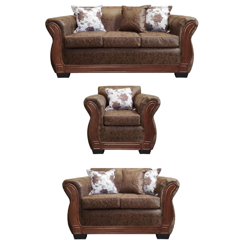 AMERICA DECORA - Living Con Resorte Estructural 6 Personas 3+2+1 Lisbon Envejecido Café Claro X