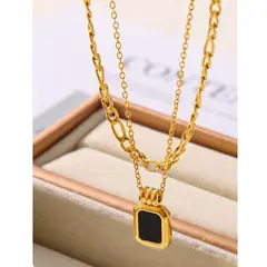 LUX JOYAS - Collar Baño Oro 18k Doble Cartier Placa