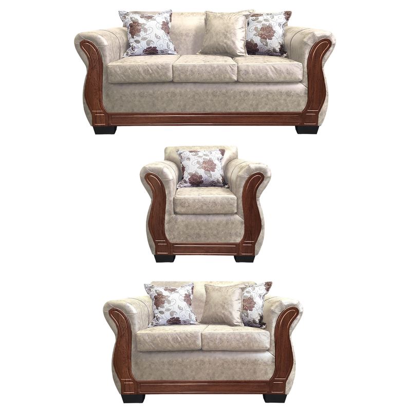 AMERICA DECORA - Living Con Resorte Estructural 6 Personas 3+2+1 Lisbon Envejecido Blanco X