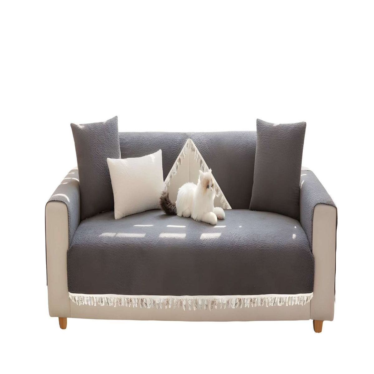 GENERICO - PACK DE 5 FUNDAS DE SILLON CON FLECOS COLOR GRIS