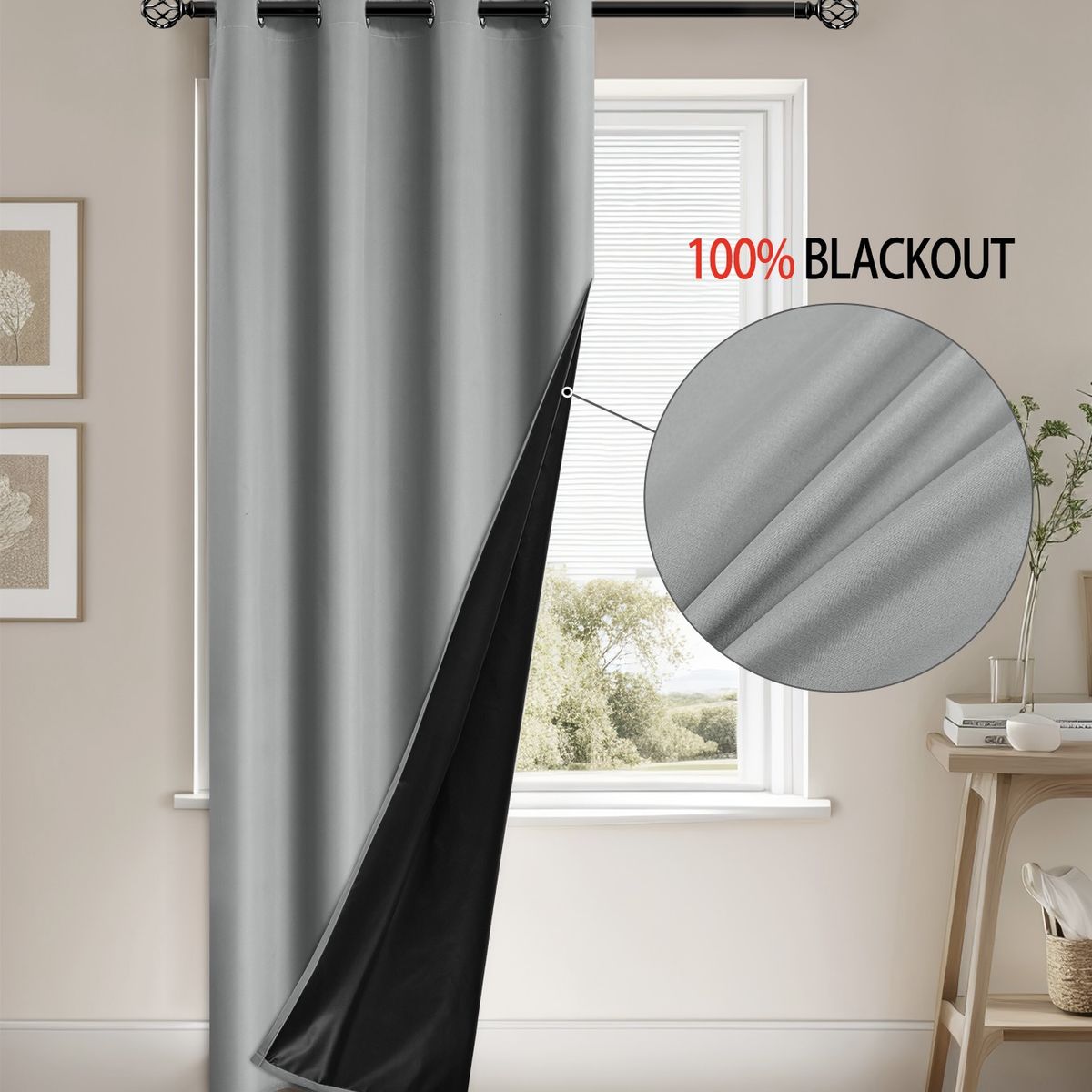 OKAY - Cortina Blackout Engomada 132x220 ，2 Paños Tela Fresca - gris claro