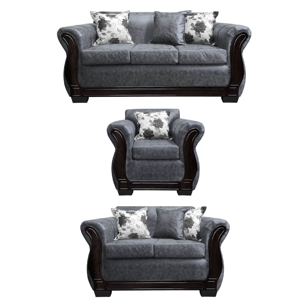 AMERICA DECORA - Living Con Resorte Estructural 6 Personas 3+2+1 Lisbon Envejecido Gris