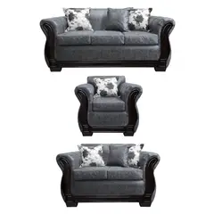 AMERICA DECORA - Living Con Resorte Estructural 6 Personas 3+2+1 Lisbon Envejecido Gris