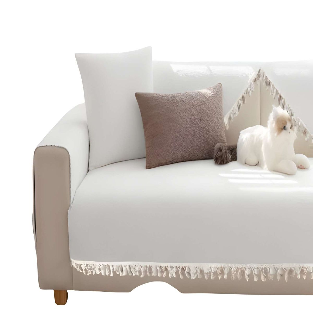 GENERICO - SET DE 5 FUNDAS DE SILLON CON FLECOS BLANCO