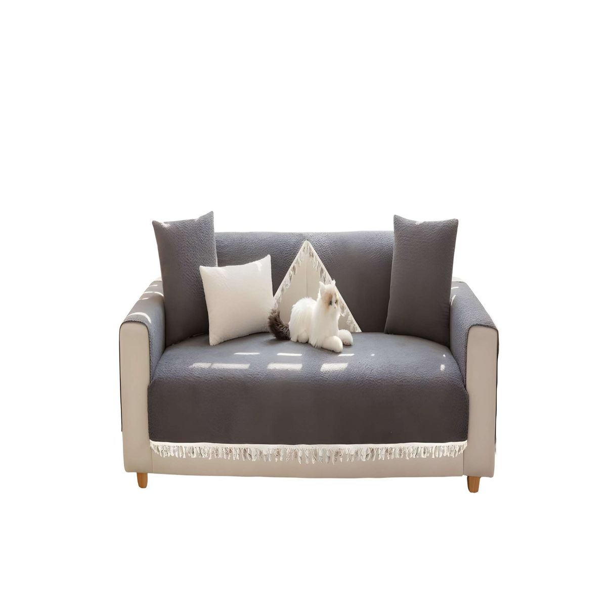 GENERICO - SET DE 5 FUNDAS DE SILLON CON FLECOS GRIS