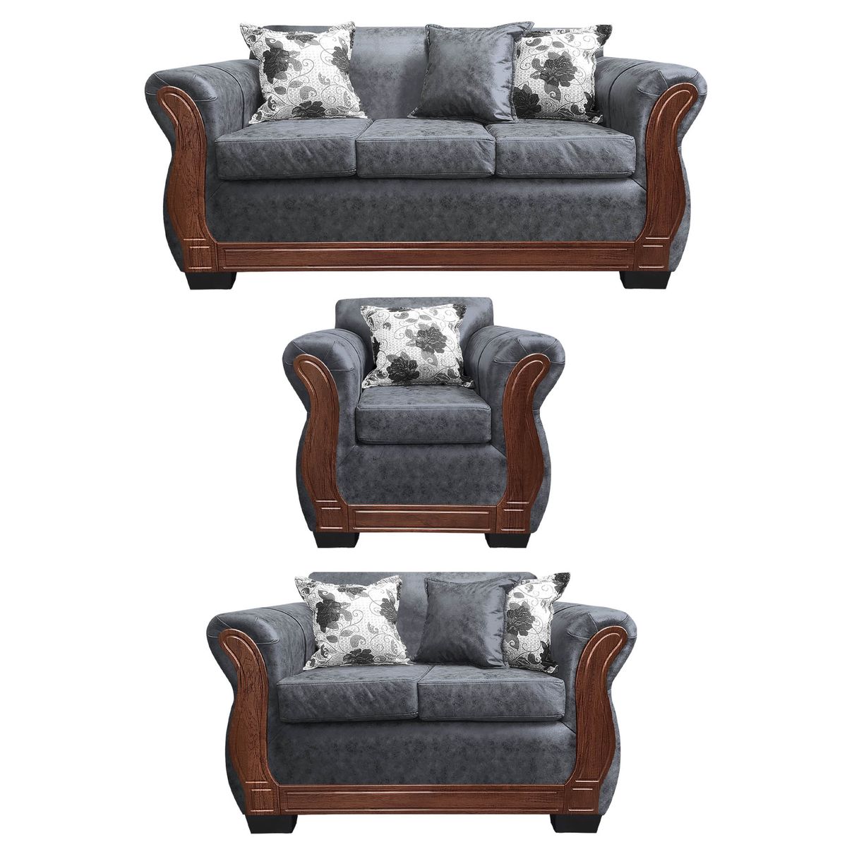 AMERICA DECORA - Living Con Resorte Estructural 6 Personas 3+2+1 Lisbon Envejecido Gris X