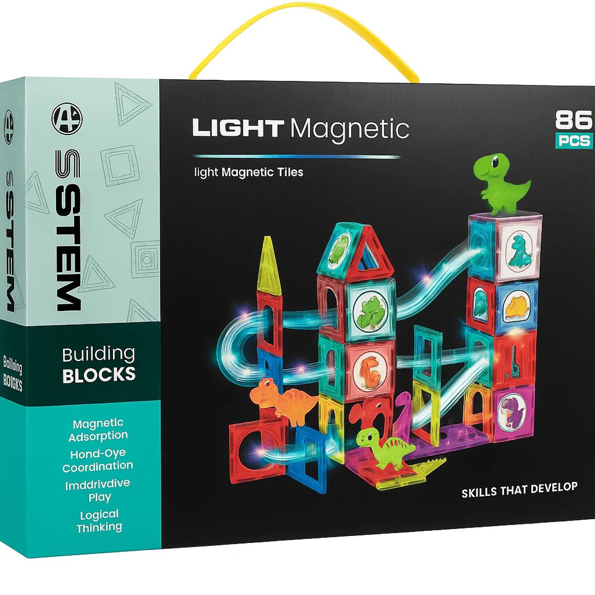 GENERICO - Bloques Magnéticos con Luz STEM Dinosaurios 86 Piezas