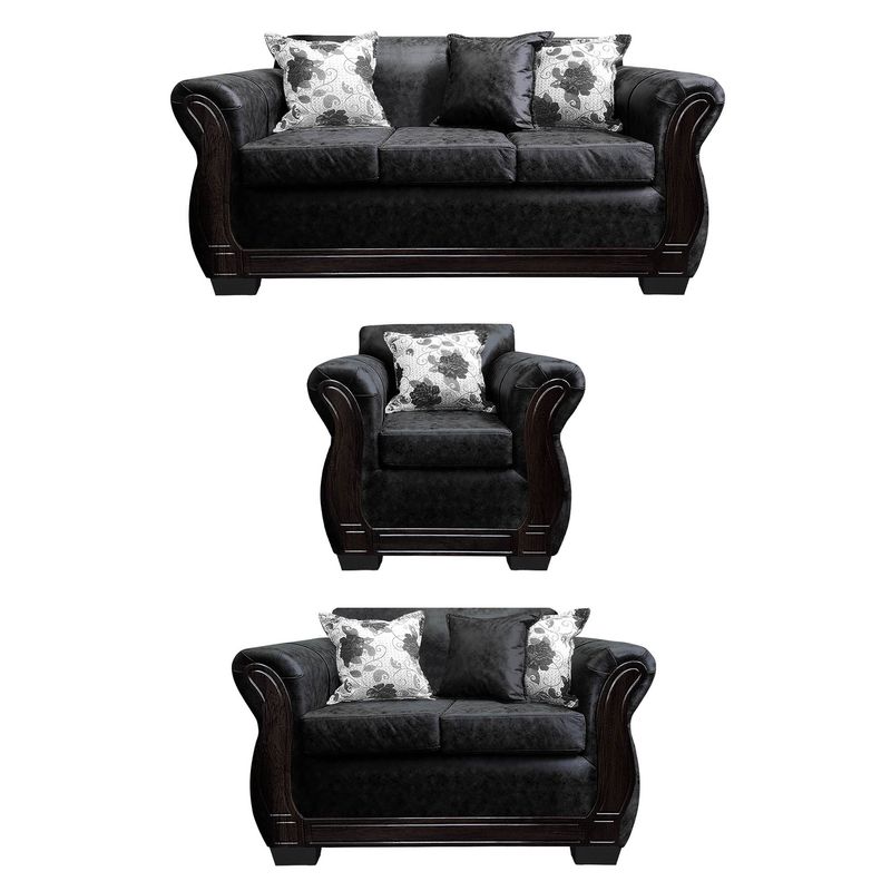 AMERICA DECORA - Living Con Resorte Estructural 6 Personas 3+2+1 Lisbon Envejecido Negro