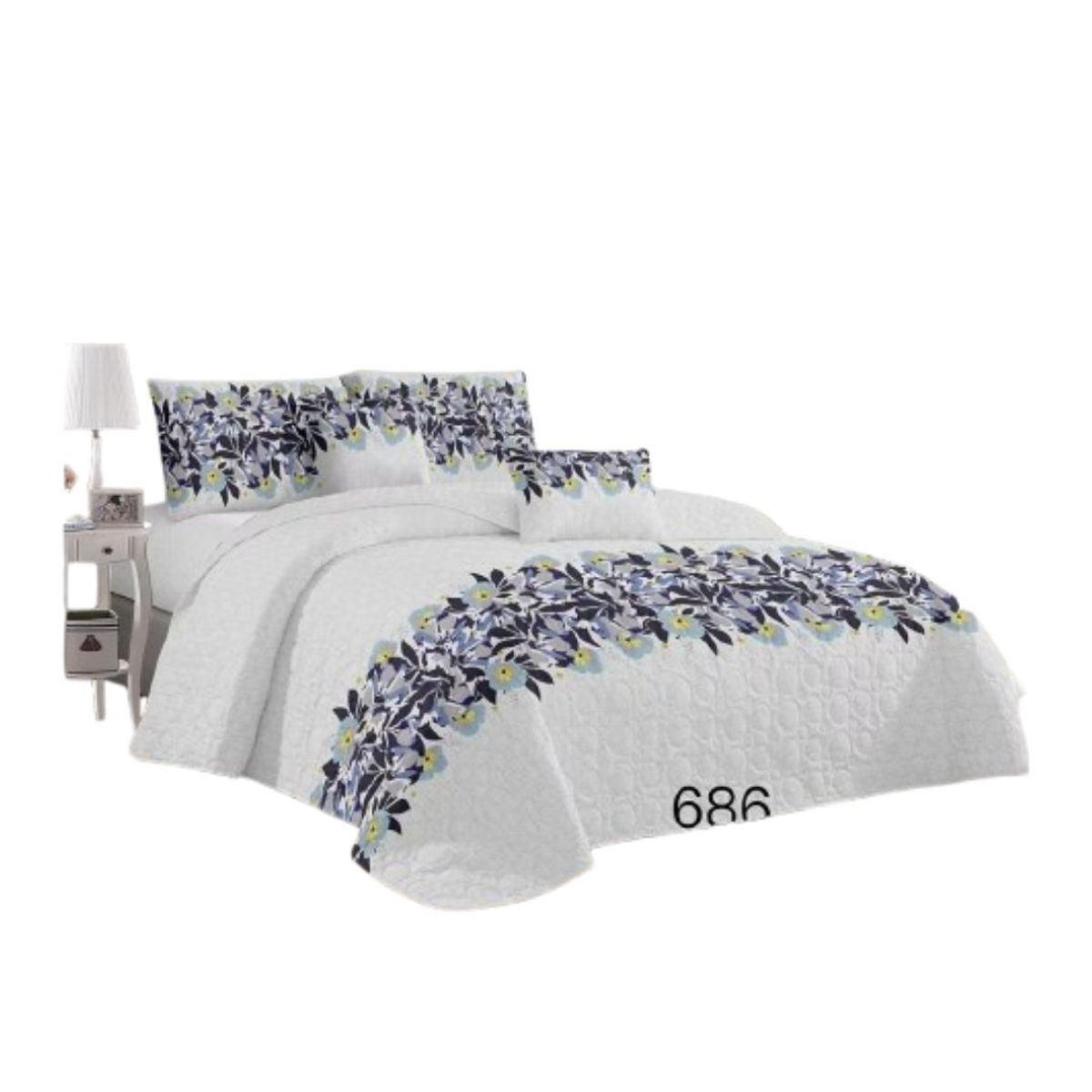 GENERICO - Cubrecama Quilt Verano King - Blanco Flores KFL686