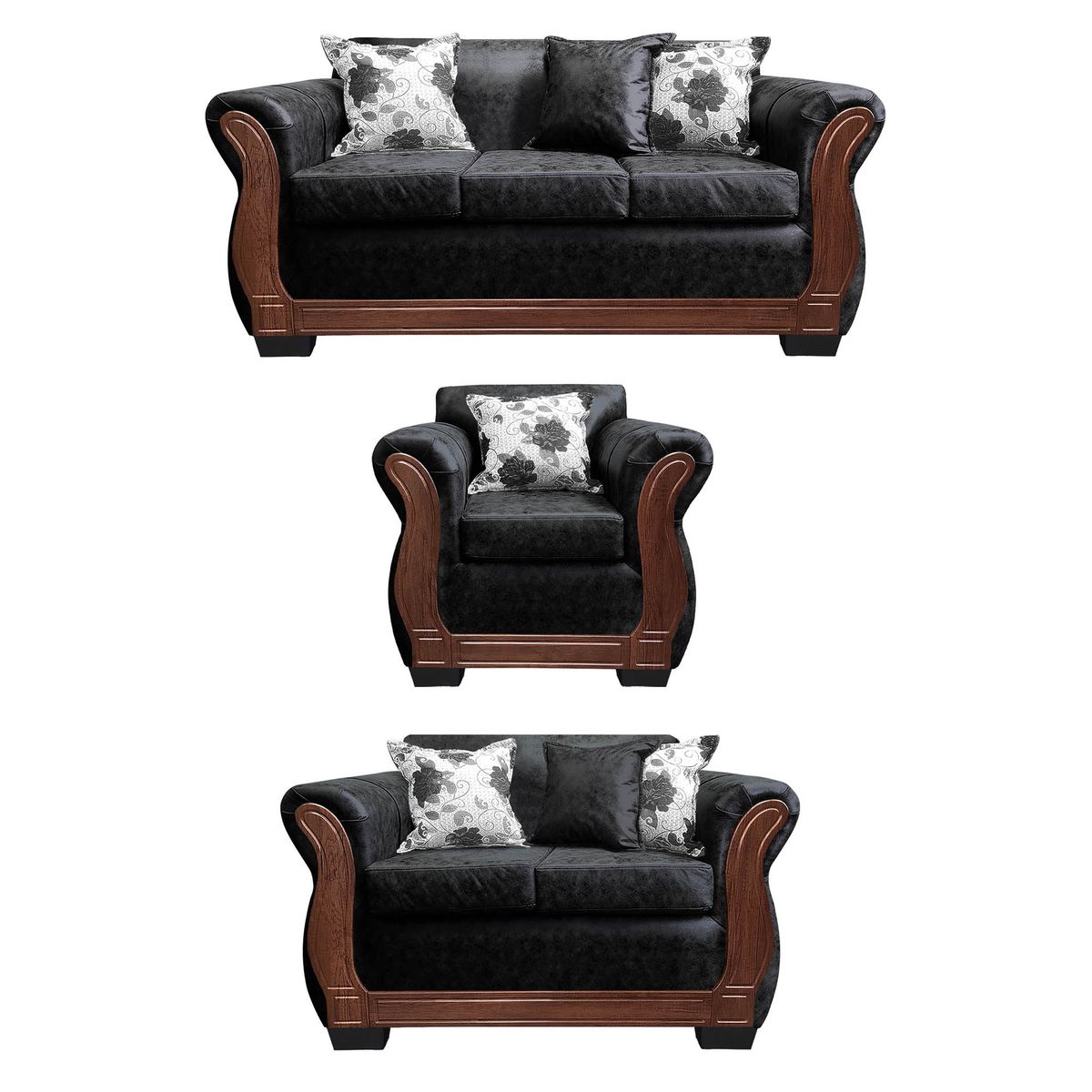 AMERICA DECORA - Living Con Resorte Estructural 6 Personas 3+2+1 Lisbon Envejecido Negro X