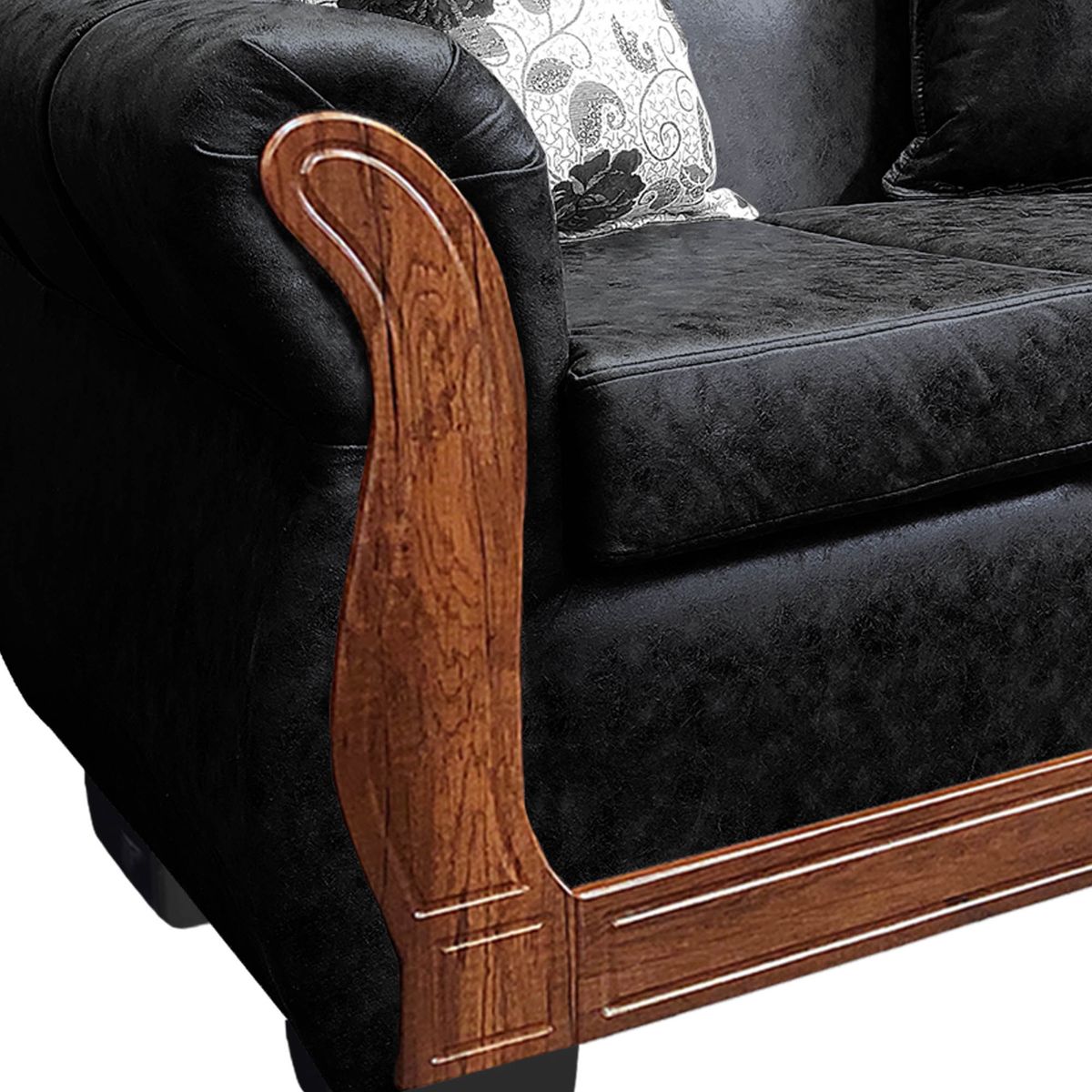 AMERICA DECORA - Living Con Resorte Estructural 6 Personas 3+2+1 Lisbon Envejecido Negro X