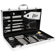 CITYSHOP - Deluxe Set de Asado BBQ en Caja Metálica con 24 Herramientas de Acero Inoxidable