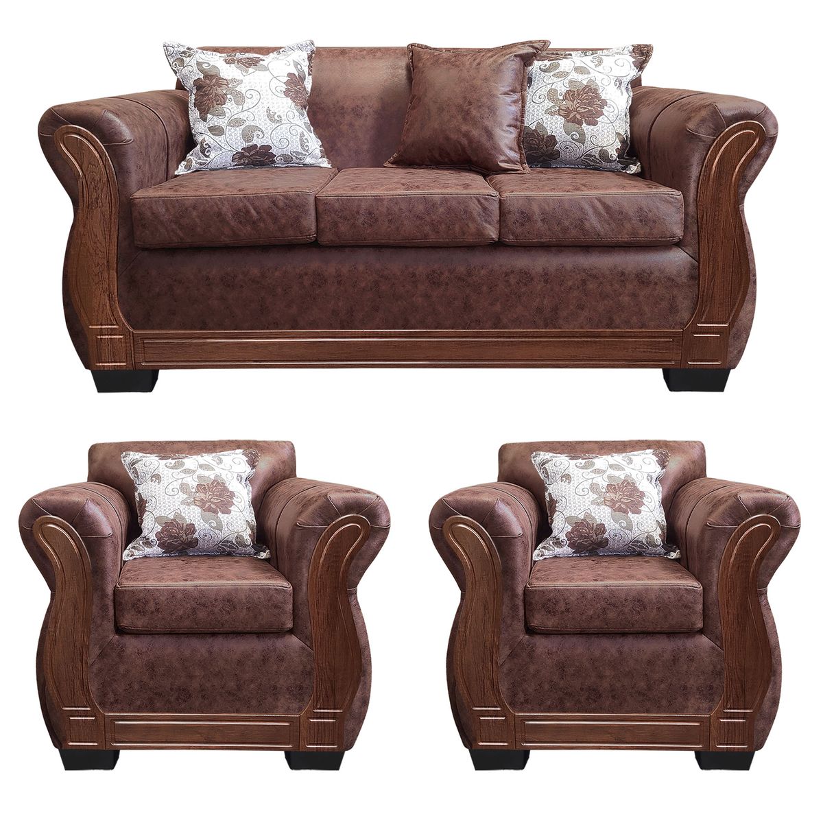 AMERICA DECORA - Living Con Resorte Estructural 5 Personas 3+1+1 Lisbon Envejecido Café Oscuro X