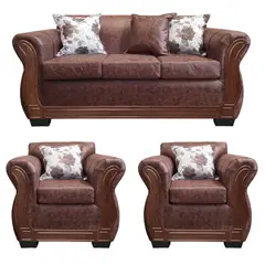 AMERICA DECORA - Living Con Resorte Estructural 5 Personas 3+1+1 Lisbon Envejecido Café Oscuro X