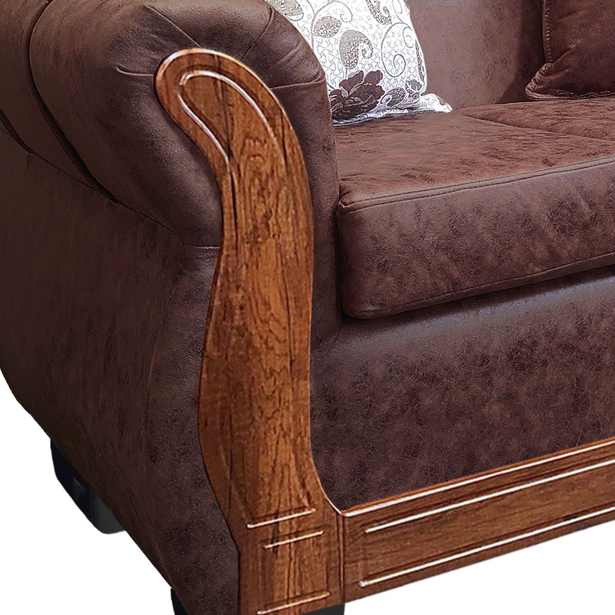 AMERICA DECORA - Living Con Resorte Estructural 5 Personas 3+1+1 Lisbon Envejecido Café Oscuro X