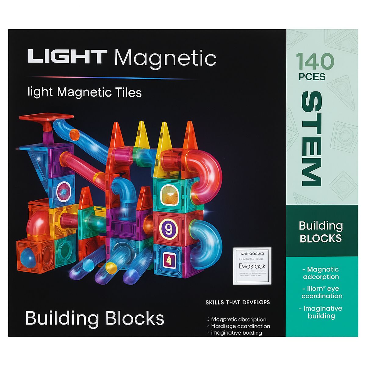 GENERICO - Bloques Magnéticos con Luz Pista de Canicas 140 Piezas