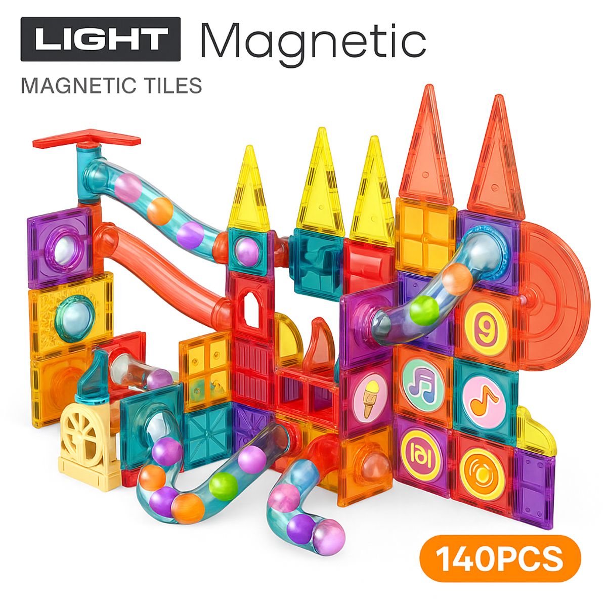 GENERICO - Bloques Magnéticos con Luz Pista de Canicas 140 Piezas
