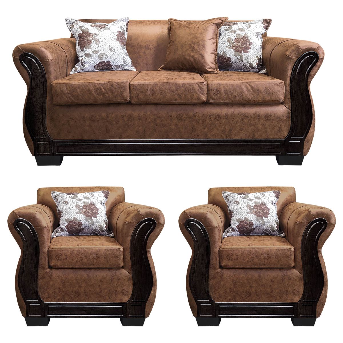 AMERICA DECORA - Living Con Resorte Estructural 5 Personas 3+1+1 Lisbon Envejecido Terracota